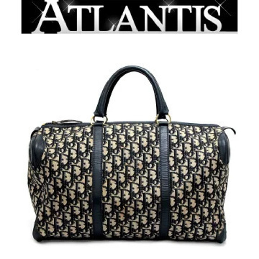 Christian Dior Trotter Boston Handbag Navy Blue Jacquard